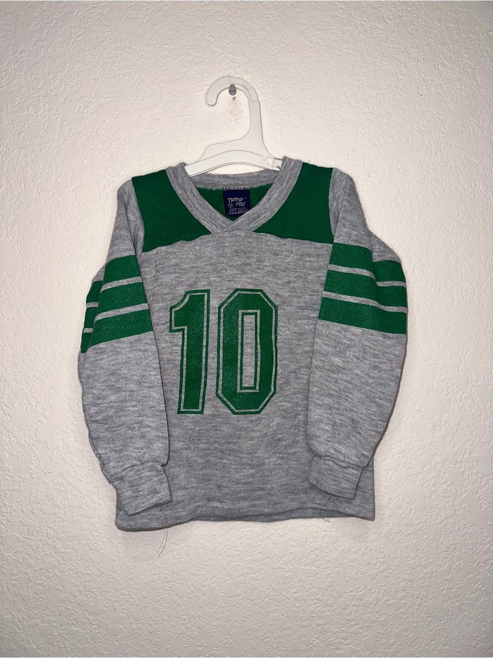 Vintage Triple Play Gray & Green '10' Sporty Kids Sweatshirt Size 4/5